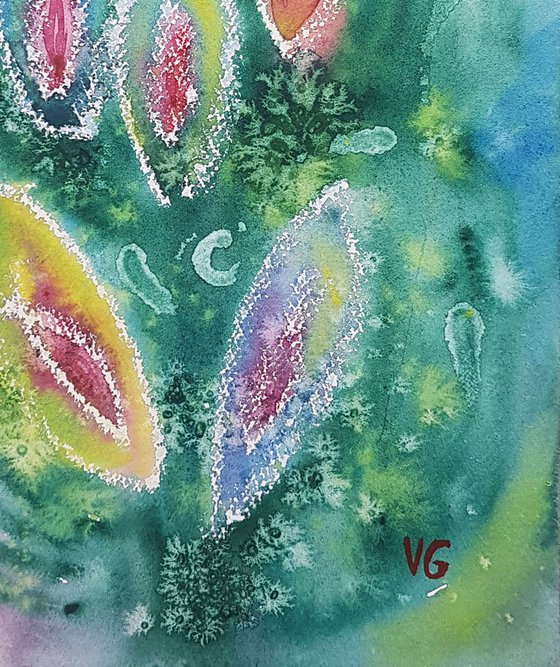 "Life at the bottom of the sea 2" Abstract Watercolor Painting