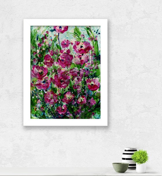 Magenta Field 3 - Framed Floral Painting by Kathy Morton Stanion