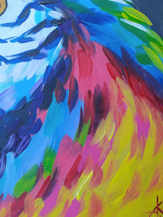 Love - parrots acrylic painting, parrots in love, bird, parrots, gift, parrots art, art bird, animals painting