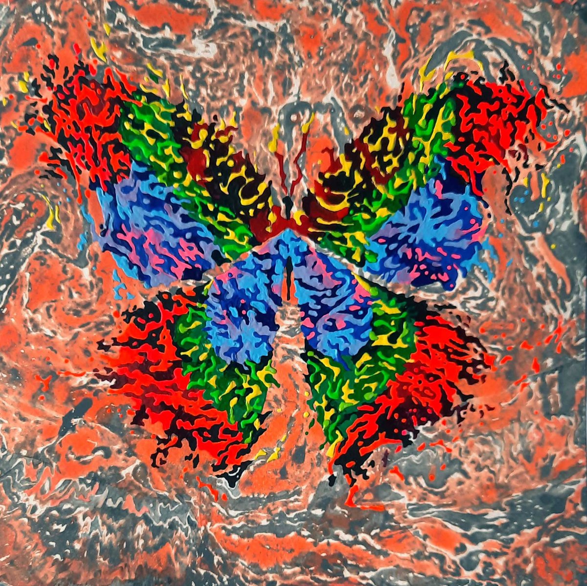 Abstract Animal Acrylic Painting By Mariia Raskin, 10 X 10", Butterfly «Opportunities», Original Artwork