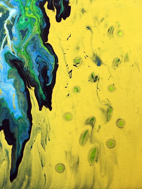 "Neon Waterfall" - Special Price - Original Abstract PMS Fluid Acrylic Painting, 18 x 24 inches