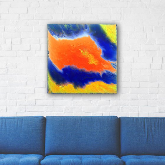 "Escape To Orange Island" - Original Abstract PMS Acrylic Painting - 24 x 24 inches