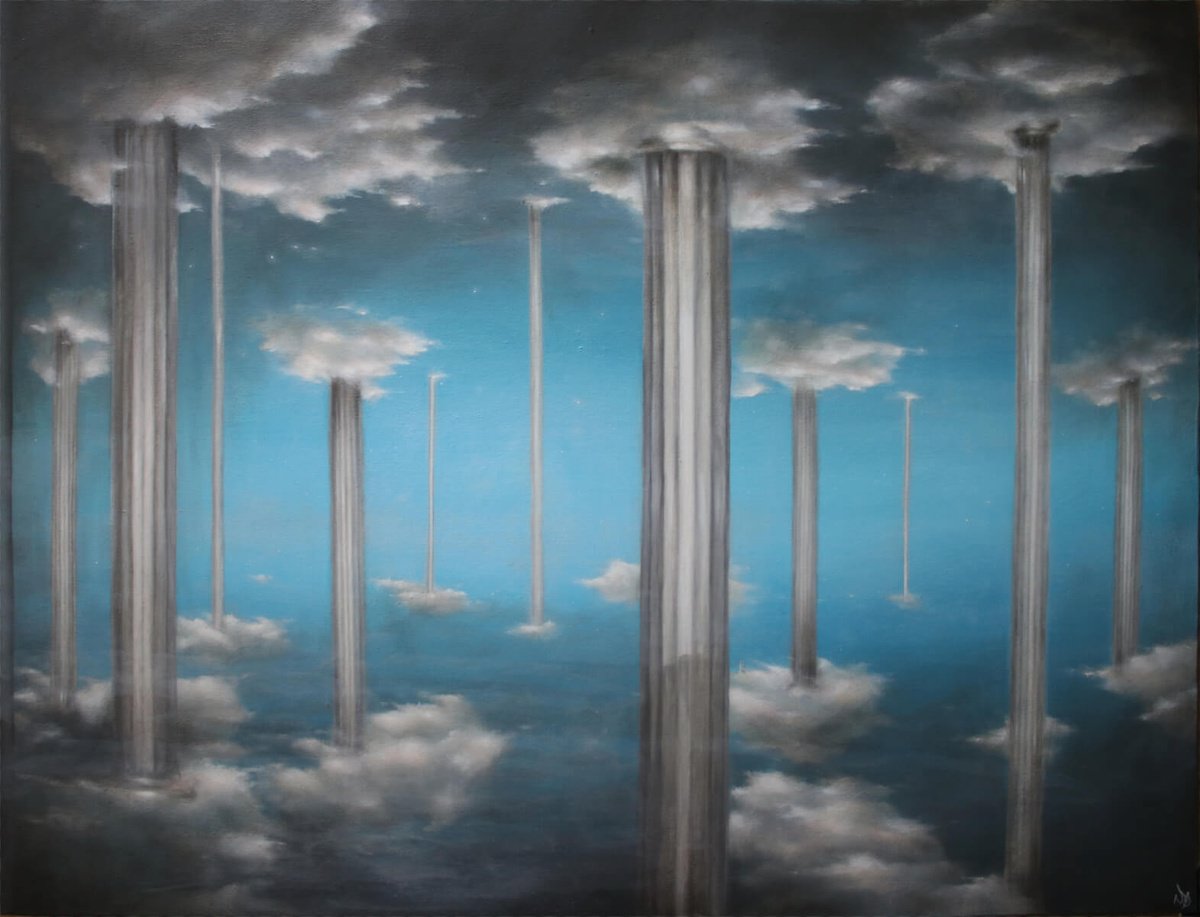 Surrealistic Landscape Oil Painting By Vanessa T Stefanova, 34 X 25", The Atmosphere, Original Artwork