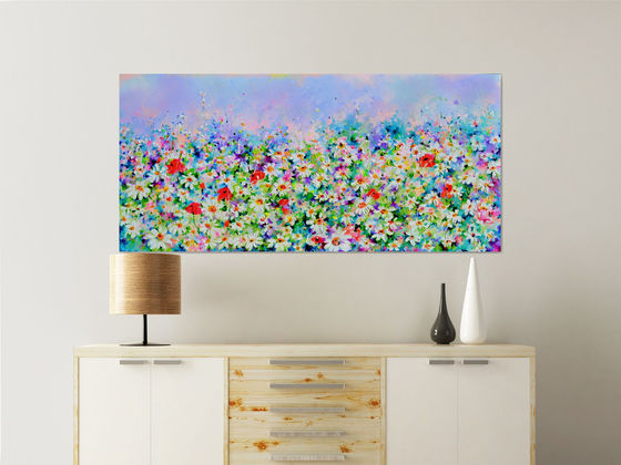 White Daisy and Red Poppy Field