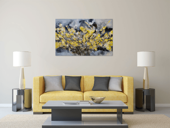 YELLOW DELIGHT- original painting on canvas, large painting, wall decor, floral painting