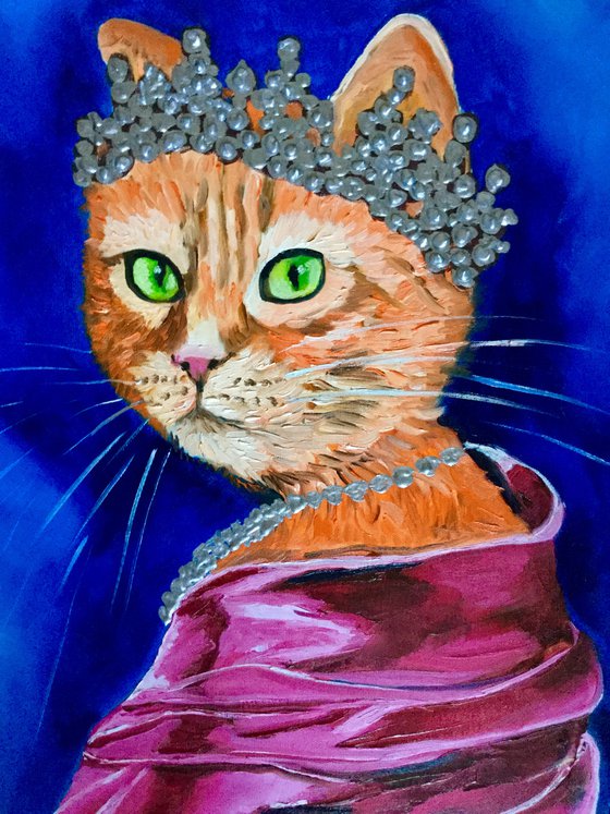 The CAT QUEEN inspired by portrait of Queen Elizabeth II home  urban art feline art for cat lovers gift idea