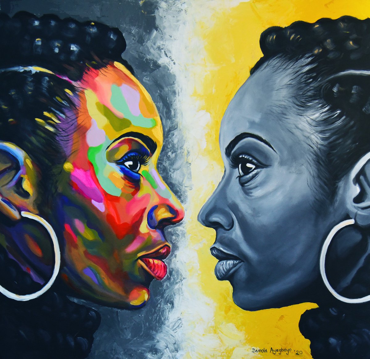 Impressionistic Portrait Acrylic Painting By Damola Ayegbayo, 42 X 40, Soulmate 1, Original Artwork