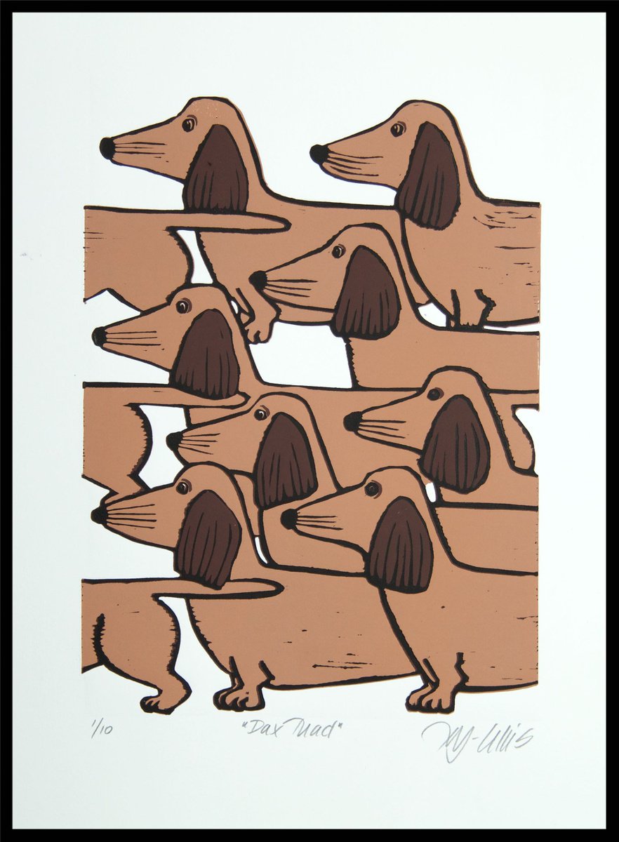 Dax Mad, linocut reduction by Mariann Johansen-Ellis
