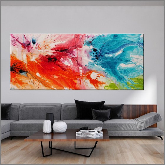 Colour Rapture 240cm x 100cm Colourful Textured Abstract Art