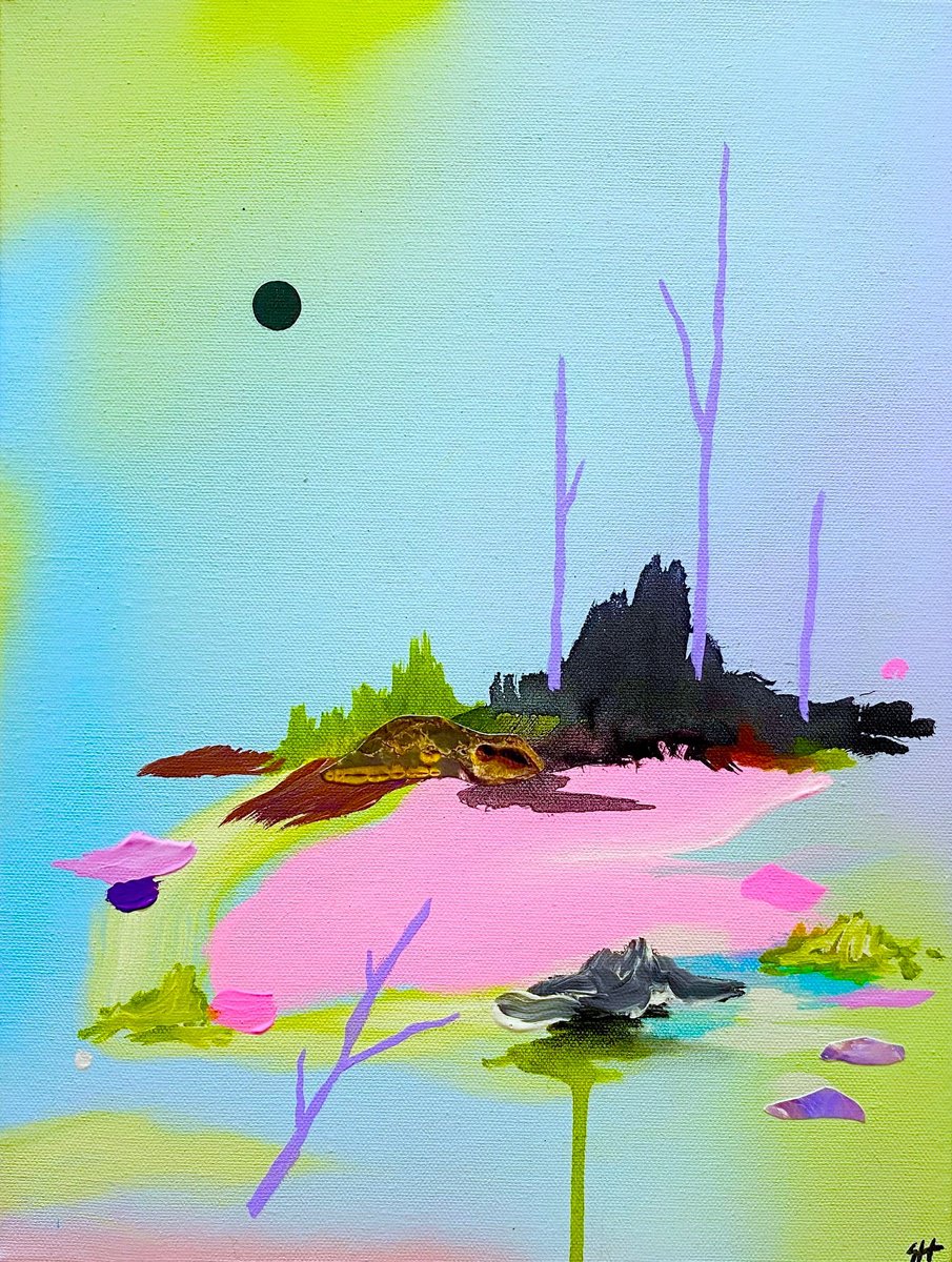 Abstract Landscape Painting By Sara Hoque, 13 X 17", Clearing, Original Artwork