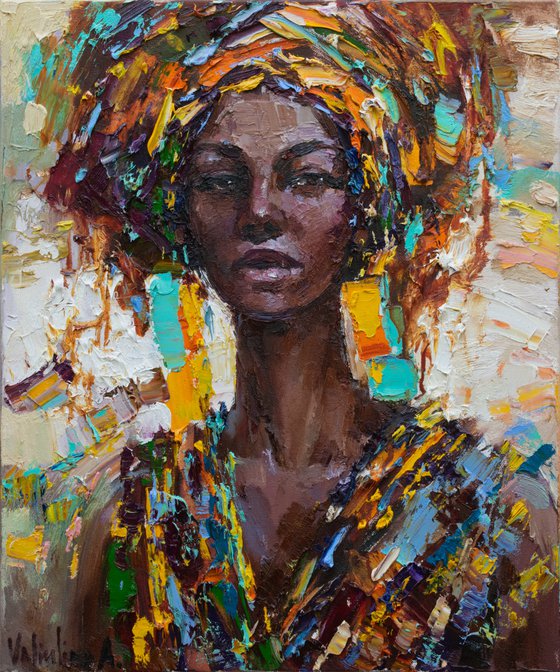 African woman portrait Original oil painting