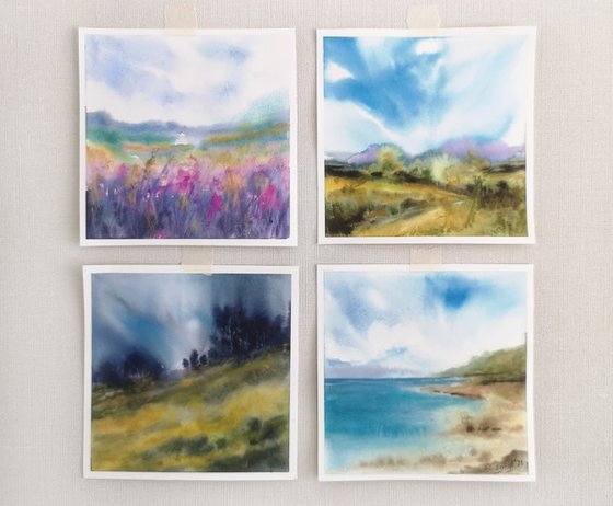 Landscape set, small watercolor paintings