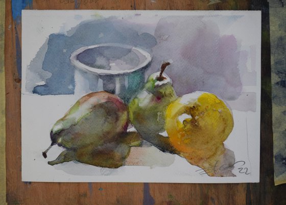 still life with lemon and pears