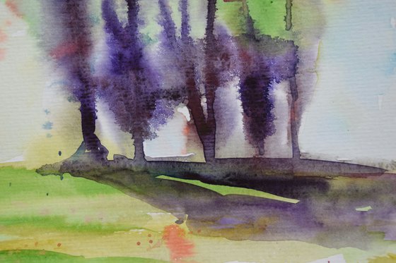 Abstract tree painting, abstract original watercolor art, colorful home decor