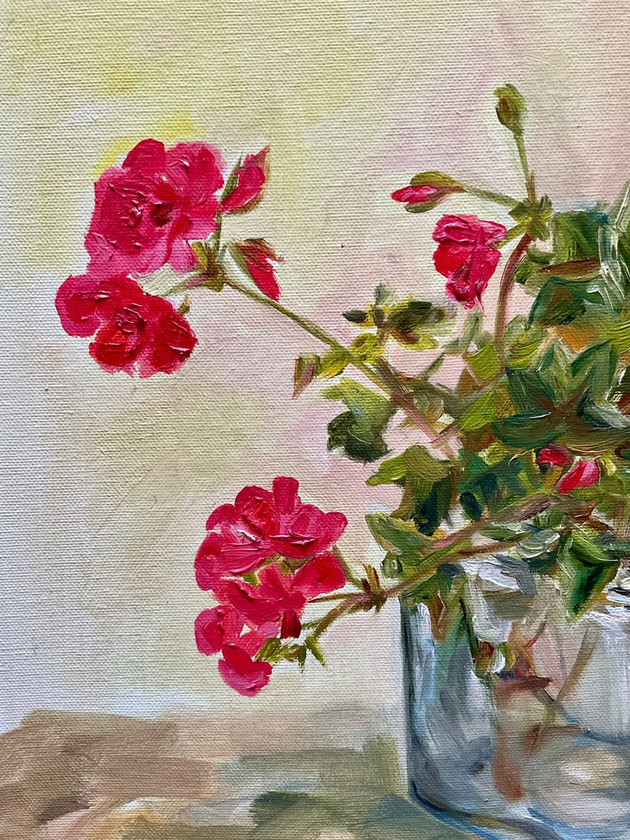 Impressionistic Botanical Oil Painting By Vera Klimova, 16 X 16", My Favorite Flower, Original Artwork