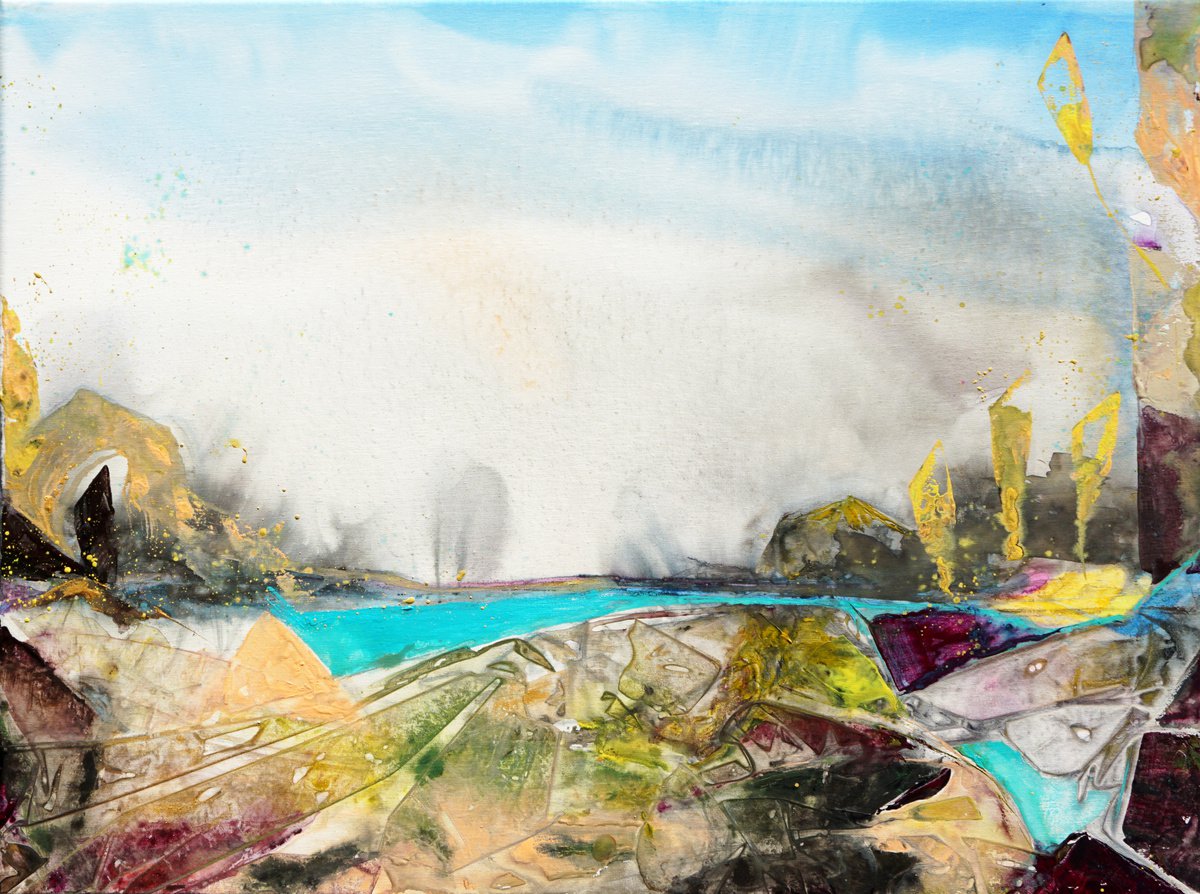 Abstract Watercolour By Jelena B, 24 X 18, Prehistoric Critters 60X45 Cm (24 W X 18 H X 0.5 D In), Original Artwork