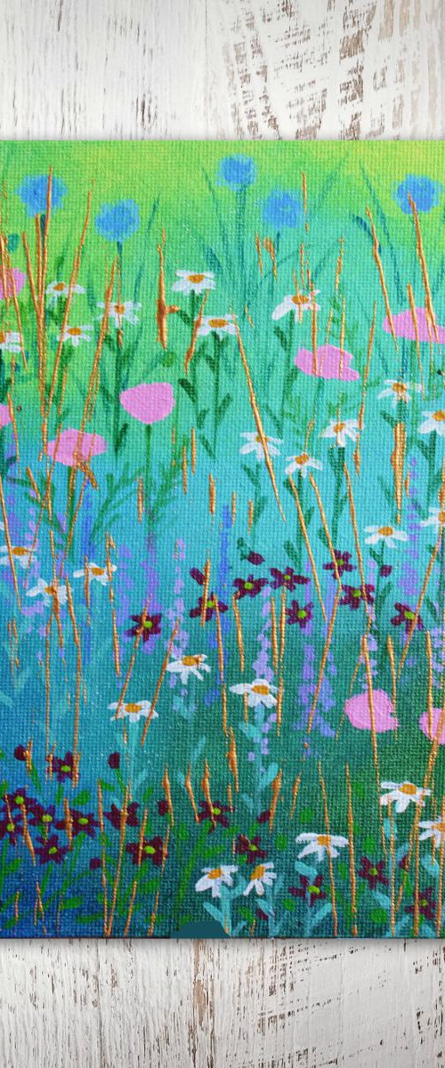 Mini Meadow 8 - poppies, alliums, daisies by Lisa Mann