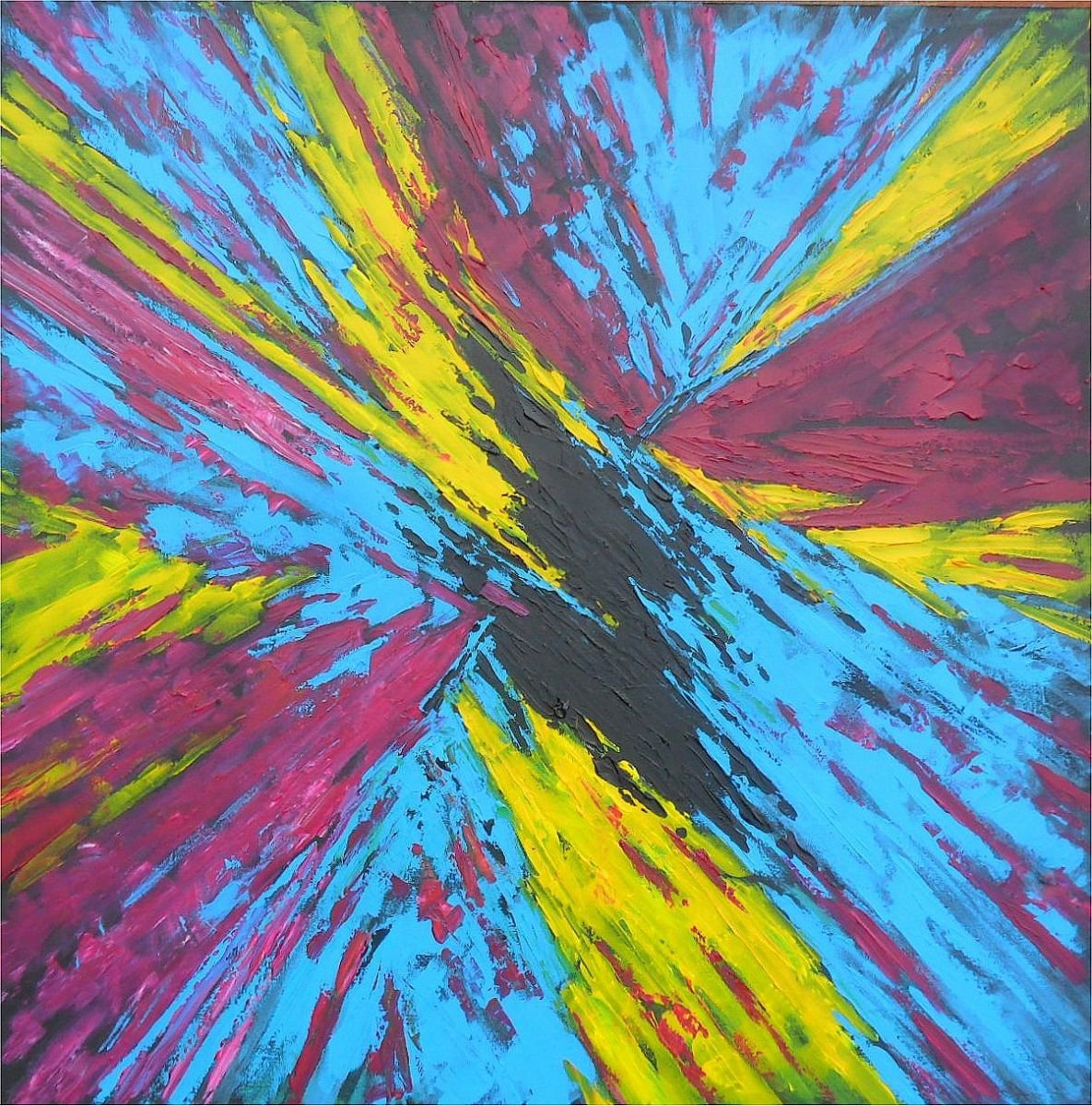 Abstract Oil Painting By Colin Ross Jack, 32 X 32, Yellow/Cyan/Magenta, Original Artwork