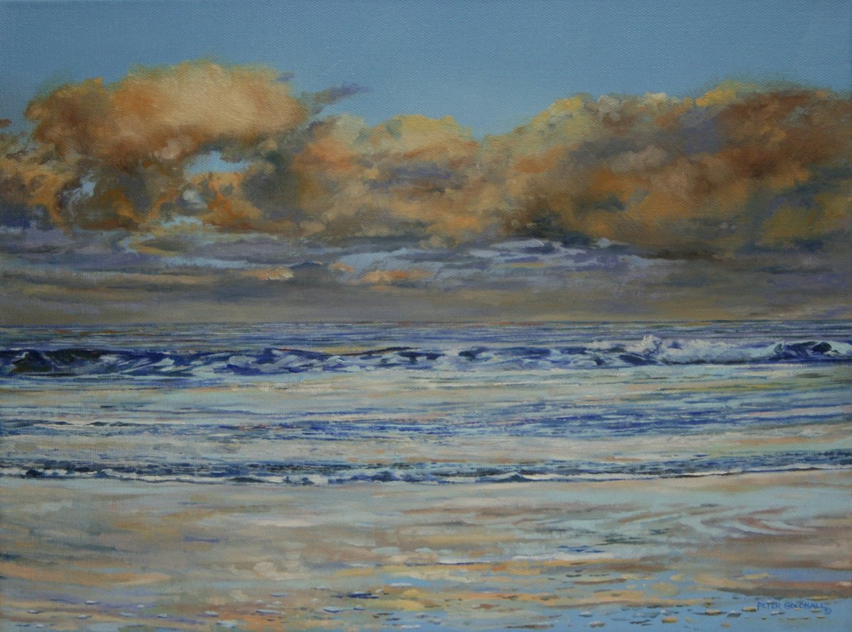 Impressionistic Landscape Oil Painting By Peter Goodhall, 19 X 14", Sandy Shore, Original Artwork