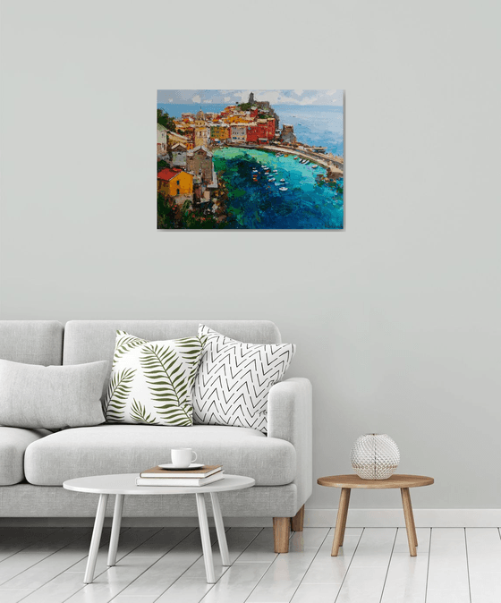 Vernazza Cinque Terre iItaly - Original impasto landscape painting textured Oil painting Italy wall art