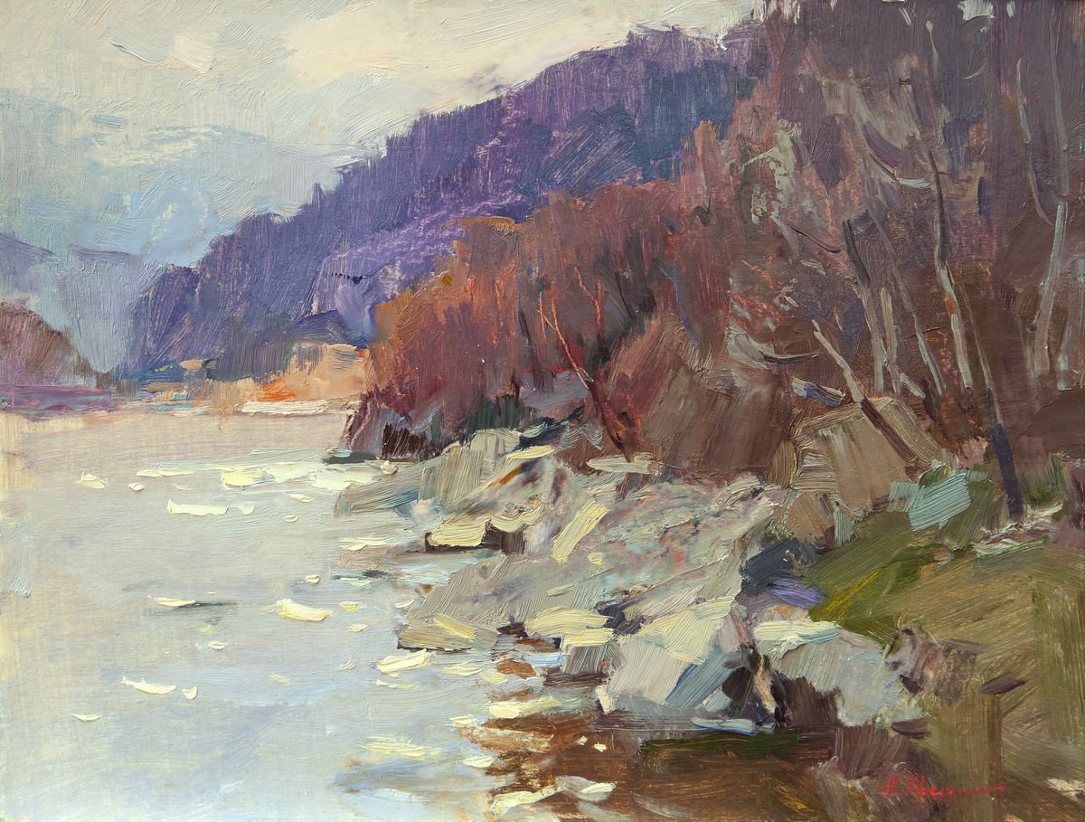 Impressionistic Landscape Oil Painting By Aleksandr Kryushyn, 20 X 15, April In The Mountains, Original Artwork