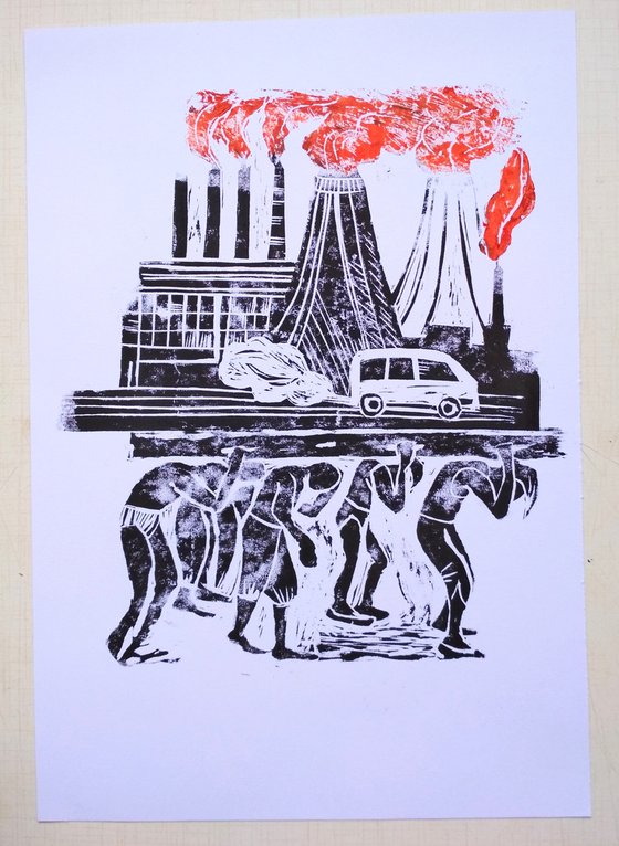 Survival - Linocut print