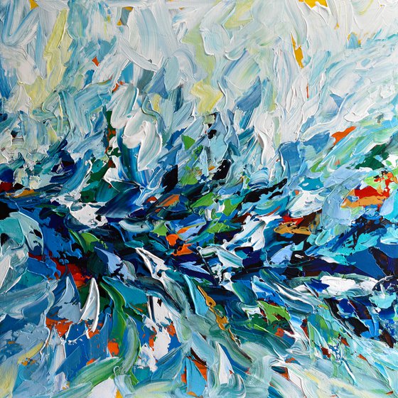 New beginning II - Blue Abstract Acrylic Painting on Canvas, Palette knife art, Colorful Contemporary Artwork