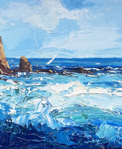 Manarola Cinque Terre Oil Painting on Canvas by Agostino Veroni