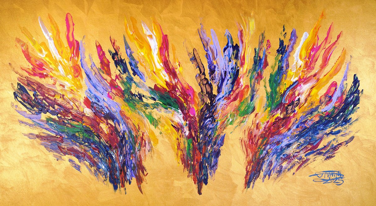 Abstract Acrylic Painting By Peter Nottrott, 61 X 33", Gold Pieces C 1, Original Artwork