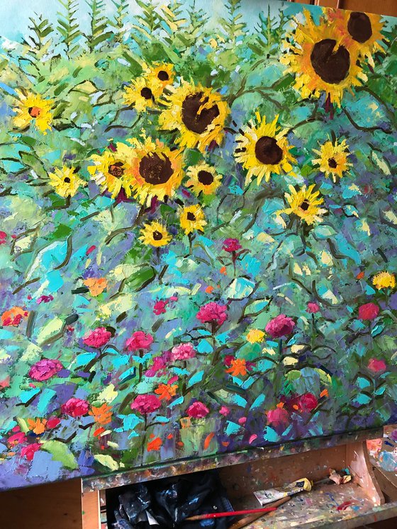 Abstract garden sunflowers