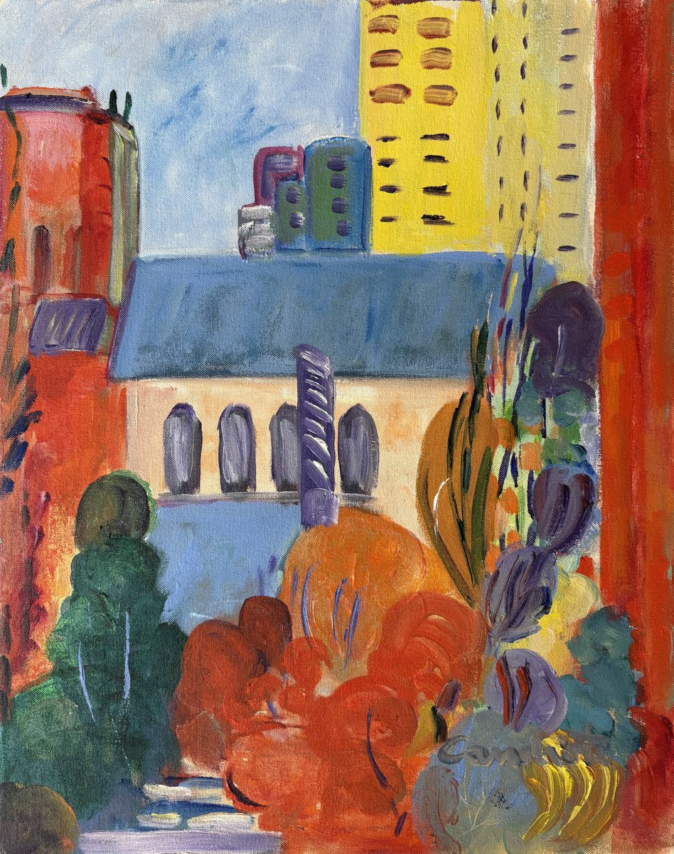 Expressive Cityscapes Acrylic Painting By Beatriz Candioti, 16 X 20, Miami, Original Artwork