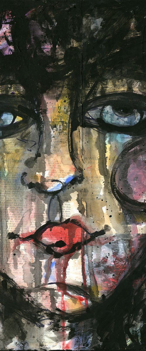 Funky Face Girl  - Mixed Media Painting by Kathy Morton Stanion by Kathy Morton Stanion