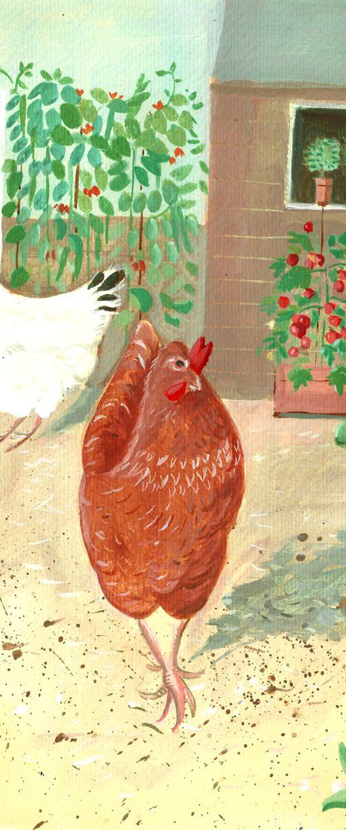 Vegetable Plot with Chickens by Mary Stubberfield