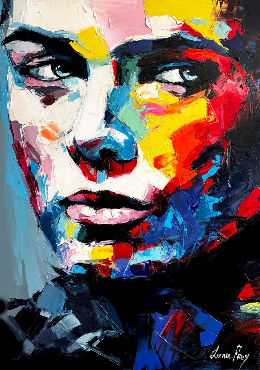 Expressive Portrait Oil Painting By Lana Frey, 28 X 39", Fox Tail, Original Artwork