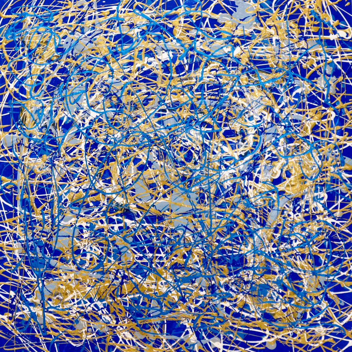 Expressive Abstract Acrylic Painting By Km Arts, 20 X 20", Blue Rhythm, Original Artwork