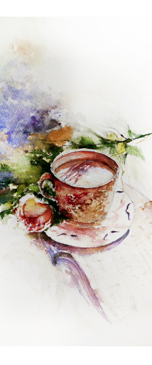 Teatime Still Life Painting in Watercolours by Dawna Mae Mangeart