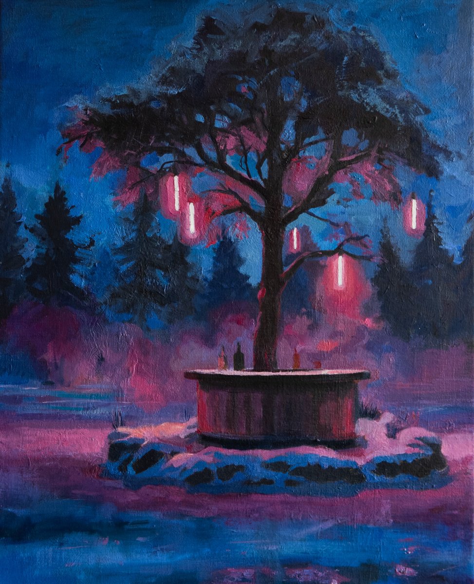 Impressionistic Landscape Oil Painting By Roeland Kneepkens, 16 X 20", The Frozen Lake, Original Artwork