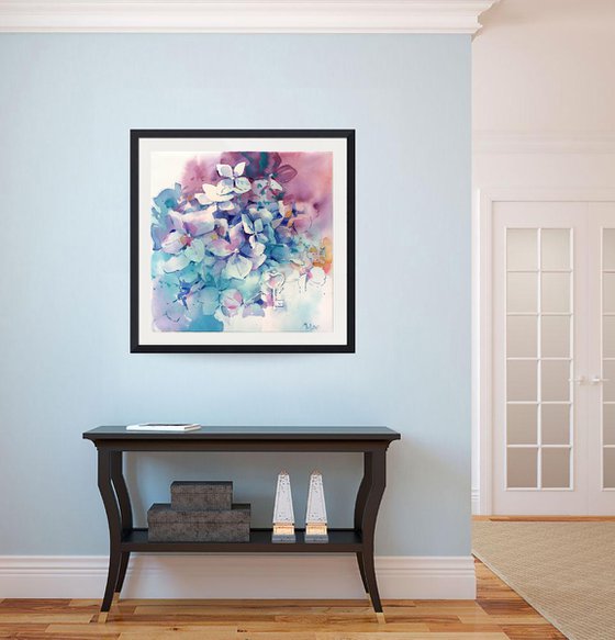 "Hydrangea in romantic color" original watercolor artwork