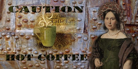 "Caution hot coffee" office art M015 - print on one canvas 50x100x4cm