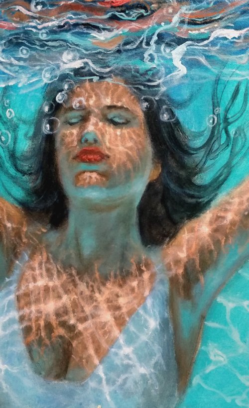 Swimming light 16x24 in by Vishalandra Dakur