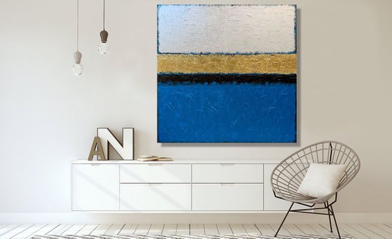 Blue Infinity - XL LARGE,  TEXTURED, GOLD LEAF ABSTRACT ART – EXPRESSIONS OF ENERGY AND LIGHT. READY TO HANG!