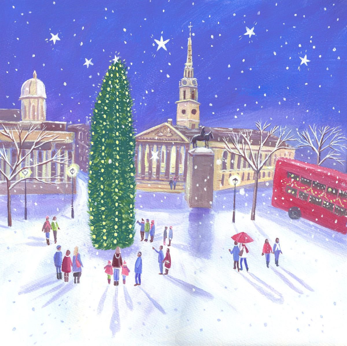  Trafalgar Square At Christmas By Mary Stubberfield, 14 X 14, Artwork For Sale On Artfinder