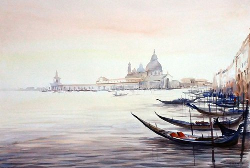 Venice at Early Morning - Watercolor Painting by Samiran Sarkar