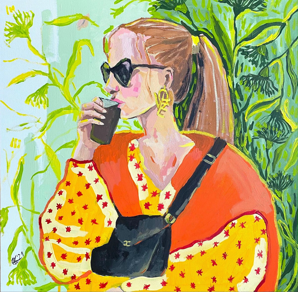 Morning coffee - fashion girl, women artwork, ready to hang, girl art, coffee time, morn... by Ksenia Kozhakhanova