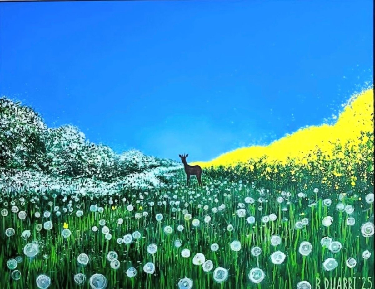 Impressionistic Animal Acrylic Painting By Benjamin Duarri, 29 X 23, Deer In Hedgerow (2025), Original Artwork