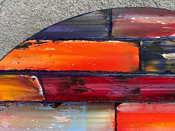 "Inseparable" - Save As A Series - Original PMS Sculptural Oil Painting Assemblage Diptych On Circular Wooden Panels - 79 x 24 inches
