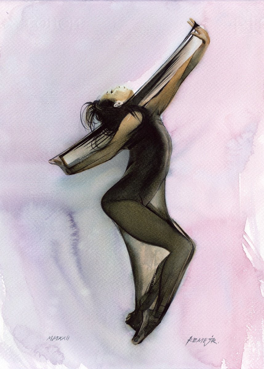 Photorealistic Portrait Watercolour By Reme Jr., 10 X 14", Ballet Dancer Ccclii, Original Artwork