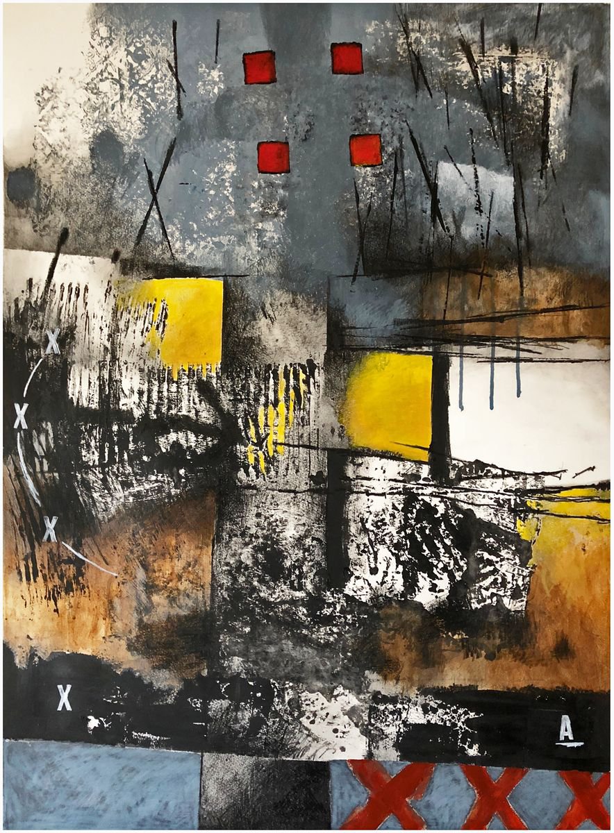 G Kustom Kuhl | Original  Drawing | Composition No. 166 [ Four Red Squares ] | 56 X 76Cm | Artwork For Sale On Artfinder