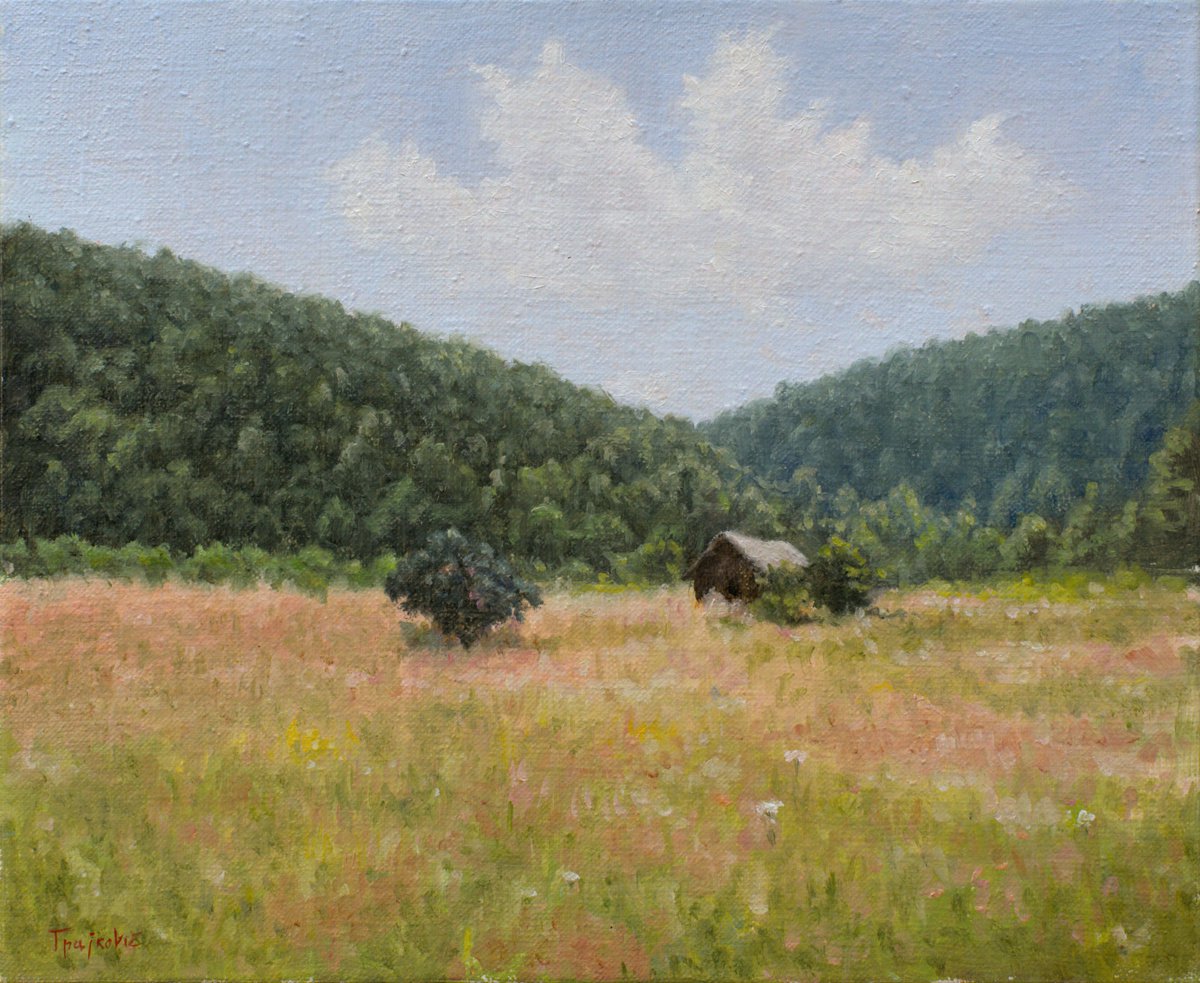 Impressionistic Landscape Oil Painting By Dejan Trajkovic, 20 X 18, Hut, Original Artwork