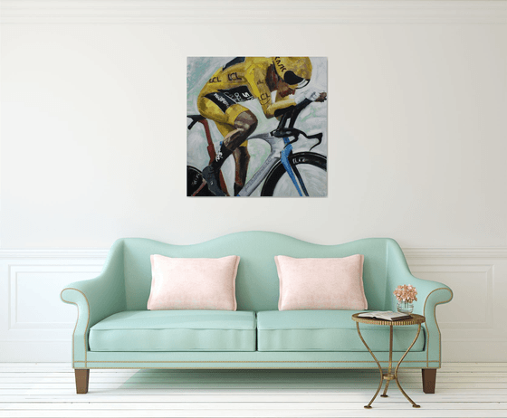 The Time Trial III (Large Cycling Painting 100 x 100cm).